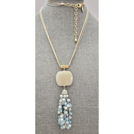 Chicos Multi Strand Chain Lucite Glass Bead Tassel Pendant Necklace 36" Long, Signed K665