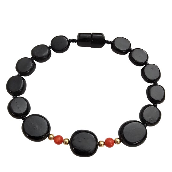 Gold Filled Black Coral Graduated Bead Bracelet Screw Barrel Clasp Vintage J461