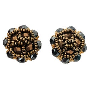 Vogue Copper Black Glass Bead Clusters Clip On Earrings, Signed L559