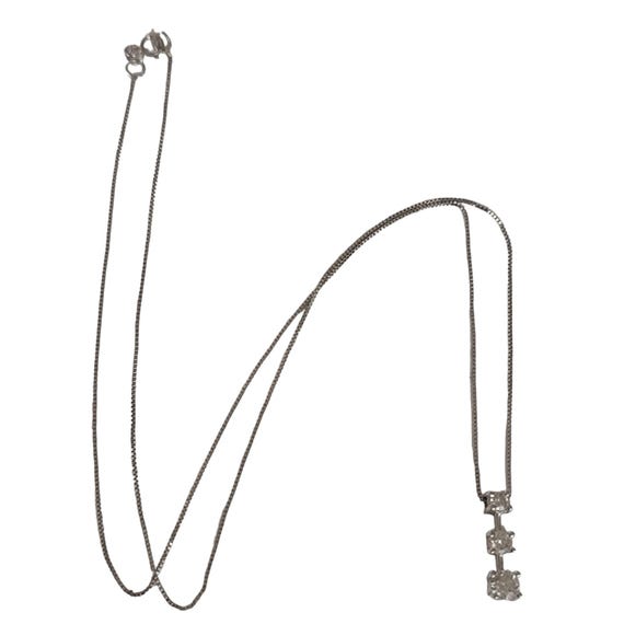14K White Gold Diamond Journey Pendant Chain Necklace 18.5" Long, E41