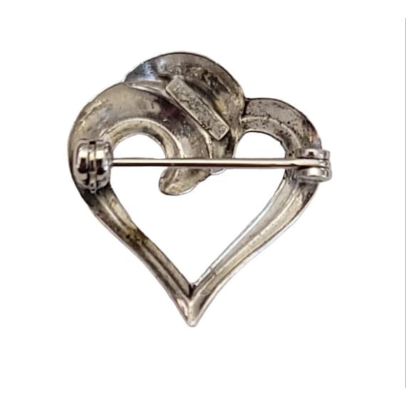 BEAU STER Sterling Silver Open Heart Pin Brooch, … - image 5