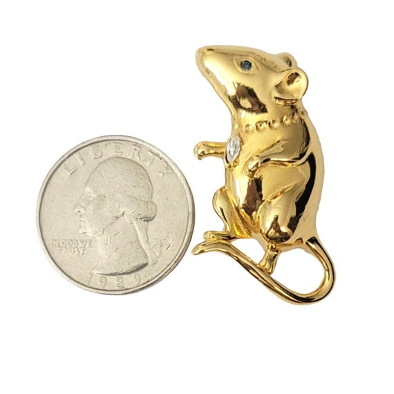Carolee Gold Tone Rhinestone Figural Mouse Brooch… - image 8