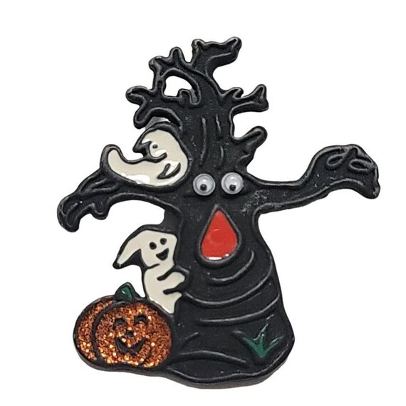 Halloween Haunted Tree and Jack-O-Lantern Enamel Metal Pin Brooch