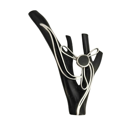 Sterling Silver Flower Black Coral Brooch