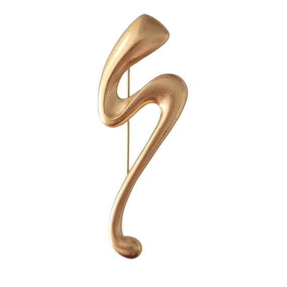 Carolee Matte Modernist Gold Tone S Style Ribbon Brooch Pin, Signed E172