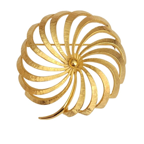 Monet Vintage Gold Tone Round Spiral Flower Brooch, Signed