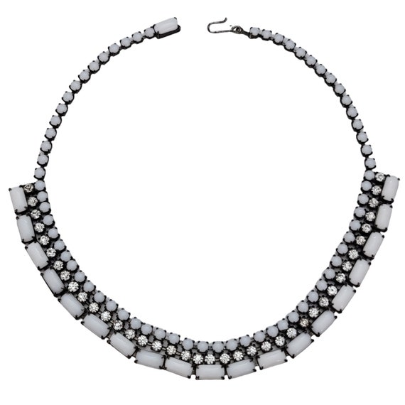 White Baguette Clear Rhinestone Prong Set Vintage Choker E260
