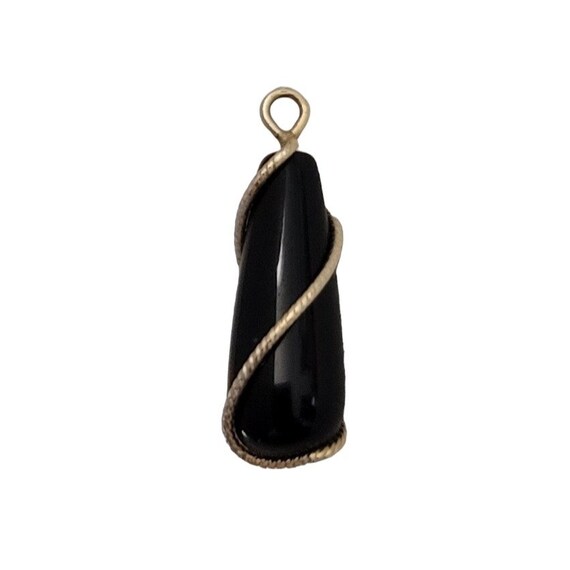 14K Yellow Gold Caged Onyx Bead Charm Pendant E866