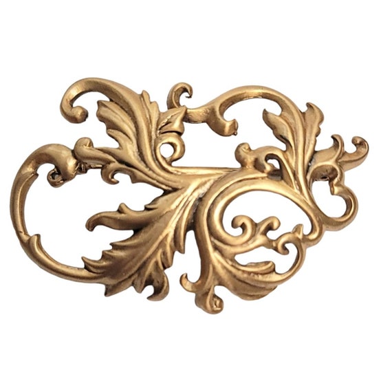 CMA Museum Replica Matte Gold-Tone Leafy Scroll Open Pin Brooch, Signed
