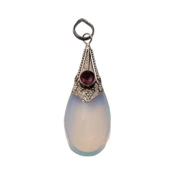 Sterling Silver Tear Drop Glass Opalesque Garnet Pendant E594