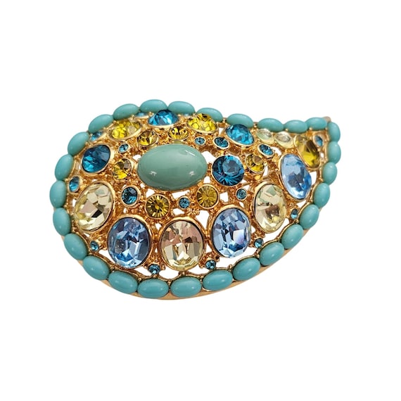 Joan Rivers Robins Egg Blue Glass Cabochon Paisley Brooch Jonquil Pin, J376