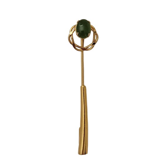1-20 12KT Gold Tone Green Jade Cabochon Stick Lapel Pin E840