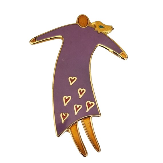 Laurel Burch Purple Enamel Flying Friends Brooch Pin, Signed