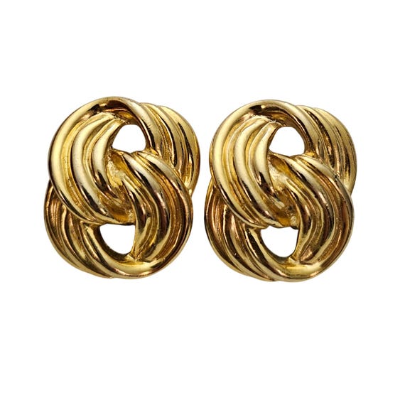 Gold Tone Ribbed Figure 8 Clip On Earrings J529