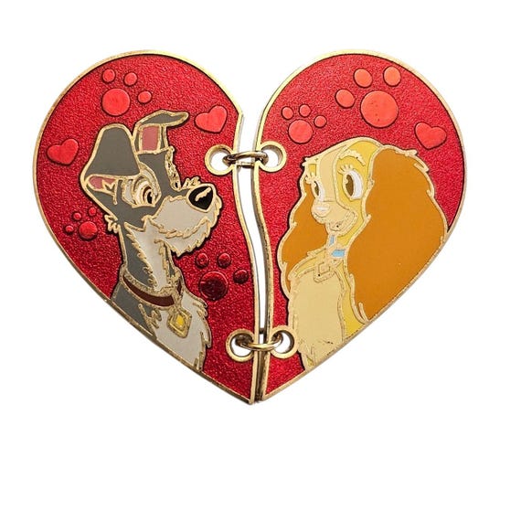 Disney Lady And The Tramp 2 Part Broken Connected Heart Pin