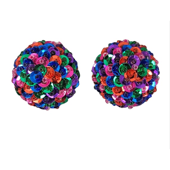 Blue, Green, And Red Sequin Glass Bead Clip-On Earrings K570