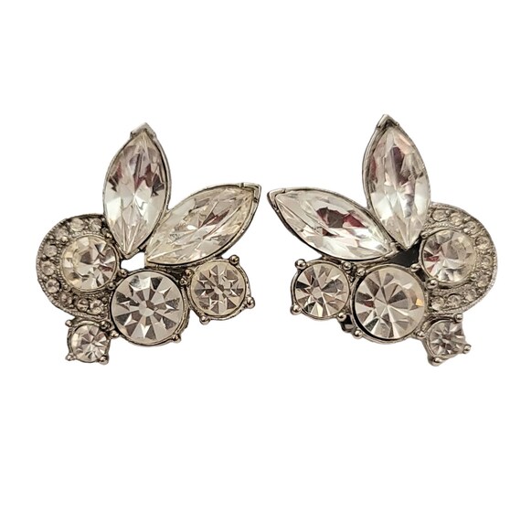 Eisenberg ICE Silver Tone Clear Rhinestone Clip On Earrings, Signed K748