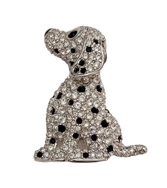 Swarovski Silver Tone Black, Clear Crystal Dalmatian Puppy Dog Brooch Pin K859