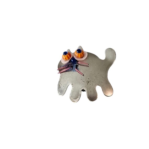 Sterling Silver Art Glass Eyes Cat Pin L420