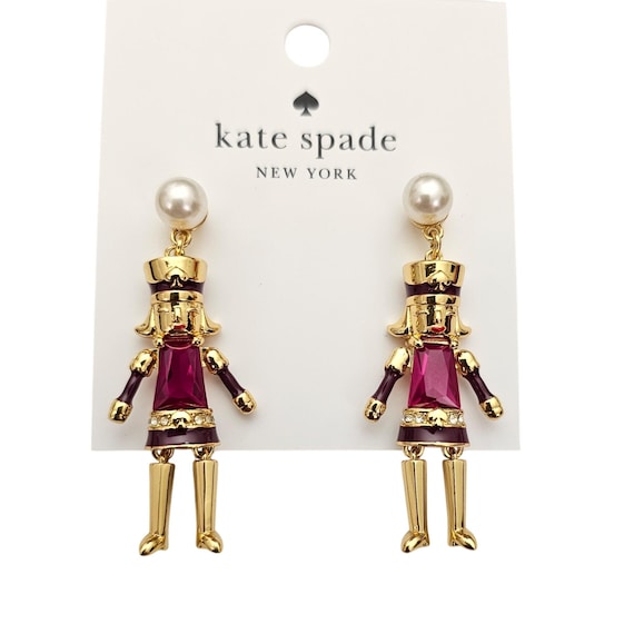 Kate Spade Ruby Red Rhinestone Nutcracker Articulated Dangle Earrings J900
