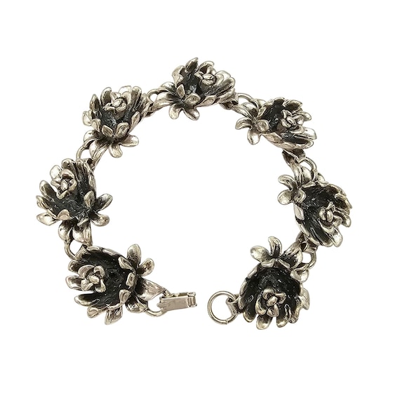 Jewel Art Sterling Silver Flower Link Bracelet Signed, C807
