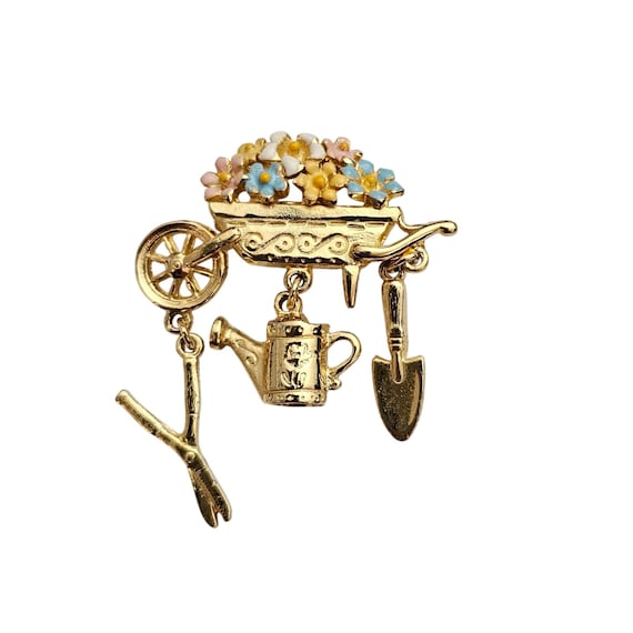 Flower Cart Garden  Brooch Water Can Spade Charm Pin J395