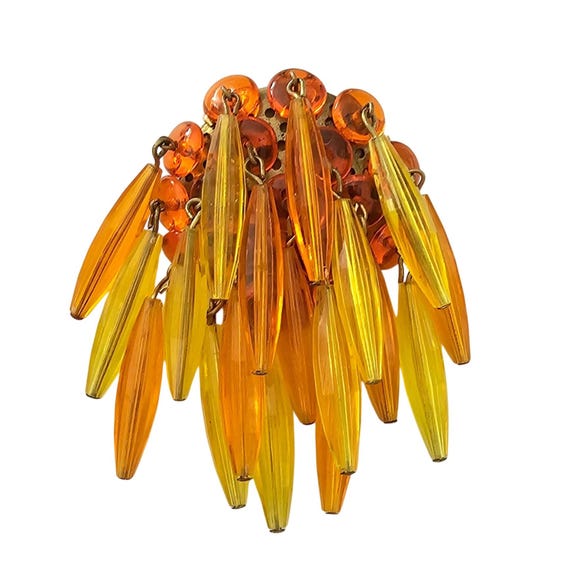 Orange Yellow Waterfall Brooch Plastic Bead Vintage Pin J320