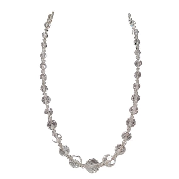 Vintage Faceted Graduated Glass Bead Chain Necklace Pretty Box Clasp, E865