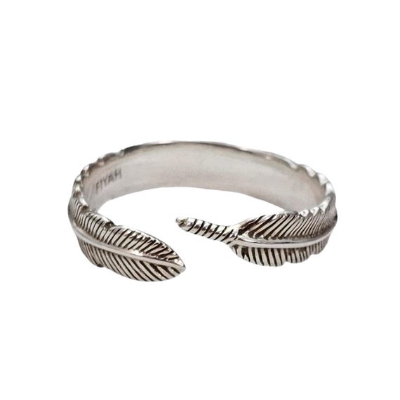 Sterling Silver 925 Feather By Pass Ring Size 10 L498