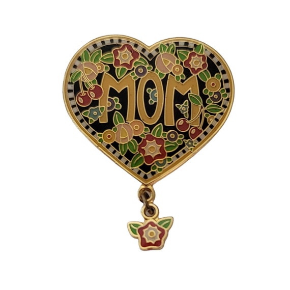Mary Engelbreit Mom Heart Flower Charm Dangle Pin, Signed E663
