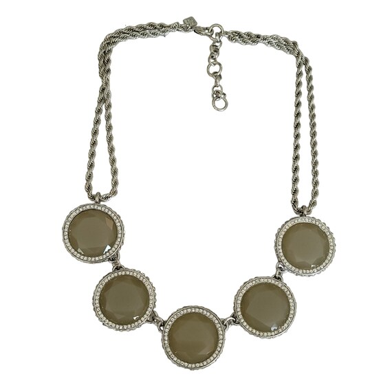 Banana Republic Glass Clear Rhinestone, Smoky Lucite Stations Double Chain Necklace 21"L K383