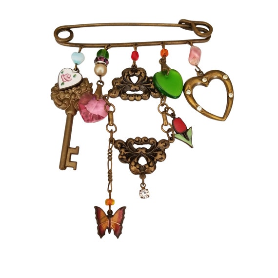Gold Tone Chatelaine, Bob, Piddiddly Style Charm Pin