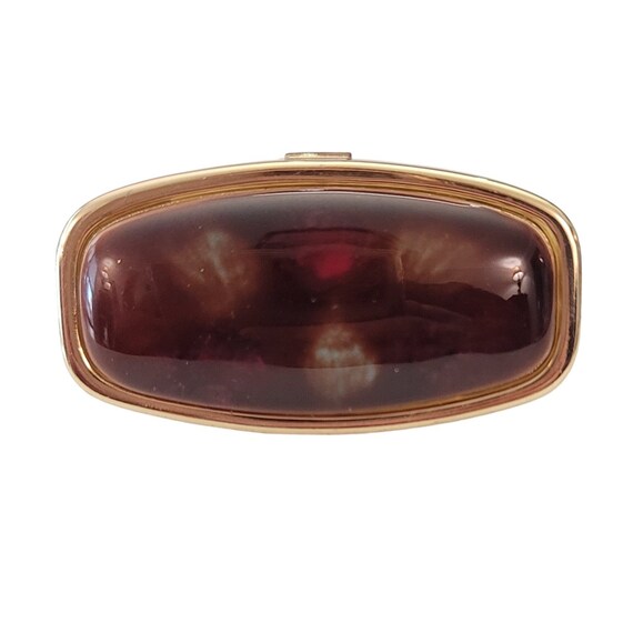 Gold Tone Signed Japan Hinged Makeup Lip Mirror Lipstick Holder Case E194