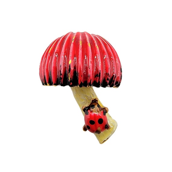 Original By Robert Red Enamel Mushroom Lady Bug Pin Signed