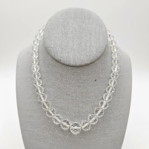 Sterling Faceted Graduated Rock Crystal Quartz Beads Chain Necklace