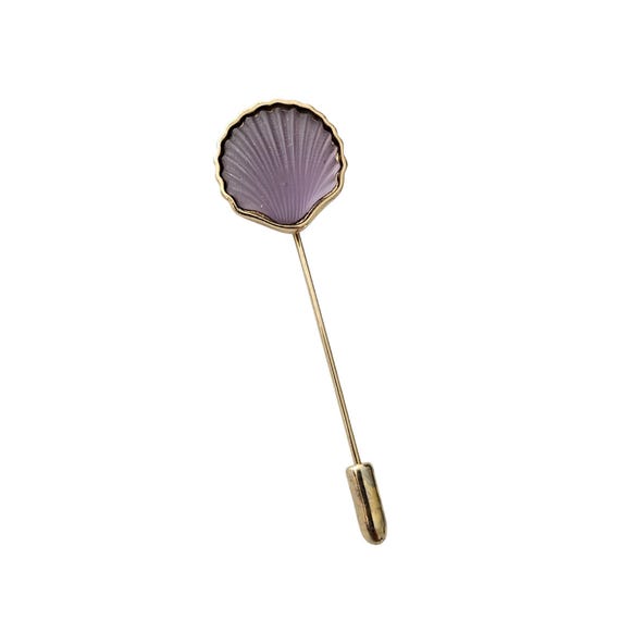 Purple Ribbed Frosted Glass Clam Shell Stick Lapel Pin J668