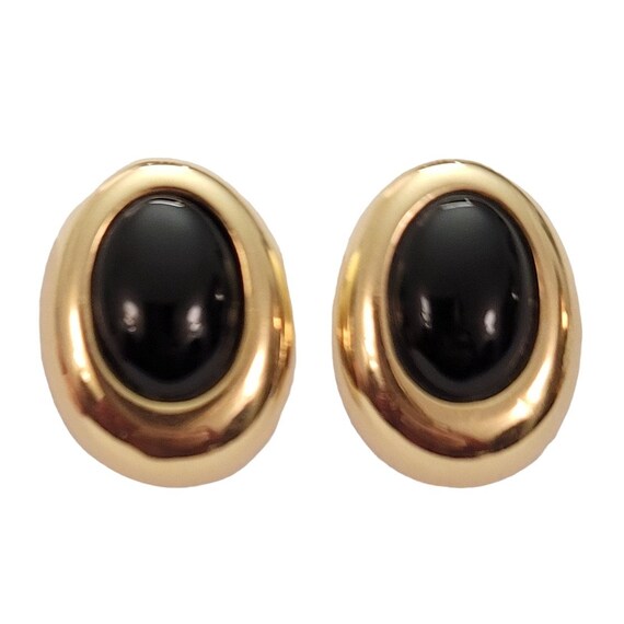 14K Yellow Gold Oval Black Cab Post Earrings E119