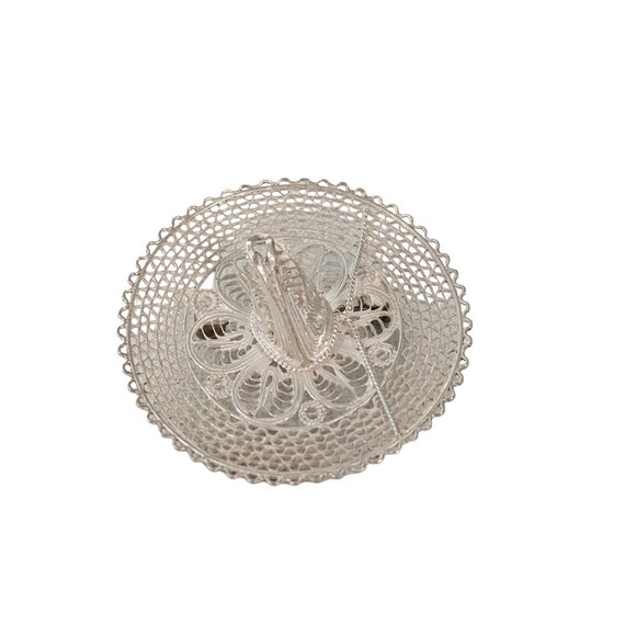 800 Silver Spun Filigree Sombrero Hat Brooch Pin L86