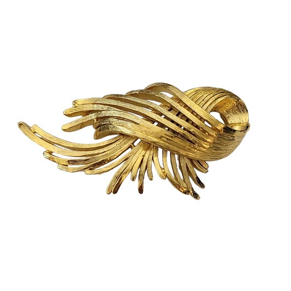 Monet Gold Tone Ribbon Spray Modernist Brooch Pin, Signed E998
