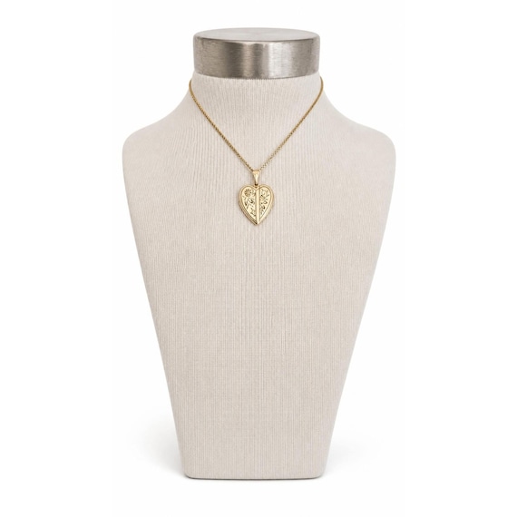 1-40 12KT Gold Overlay Vintage Etched Heart Locket Chunky Chain Necklace J873