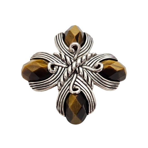 Carolyn Pollack Relios Sterling Silver Tiger Eye Pin Maltese Cross Brooch Pendant
