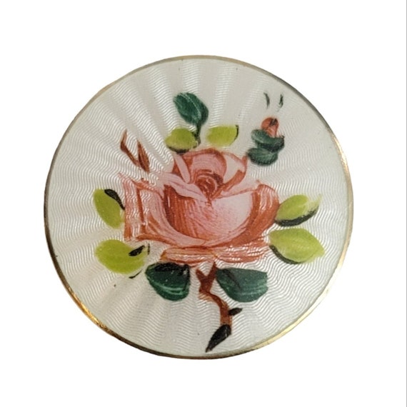 OPRO Ole Petter Raasch Olsen Norway Sterling Silver Guilloche Pink Rose Brooch Pin, Signed M428