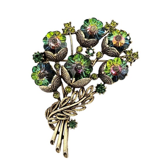 Weiss Rivoli Margarita Rhinestone Brooch, Flower Bouquet Pin, Signed L536