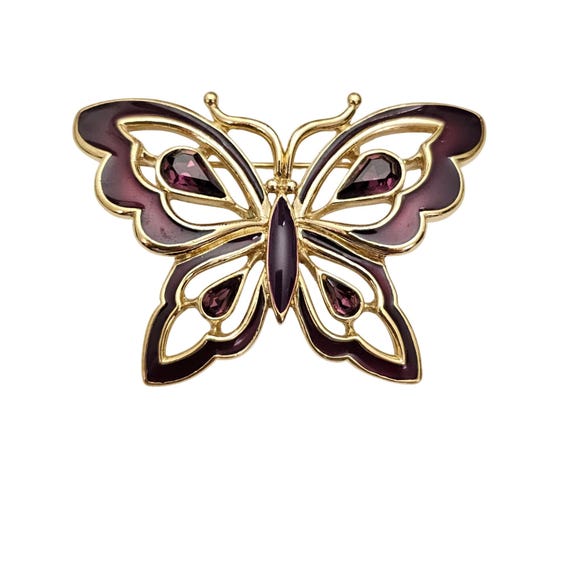 Trifari Purple Enamel Rhinestone Butterfly Brooch Vintage Pin Signed, J904