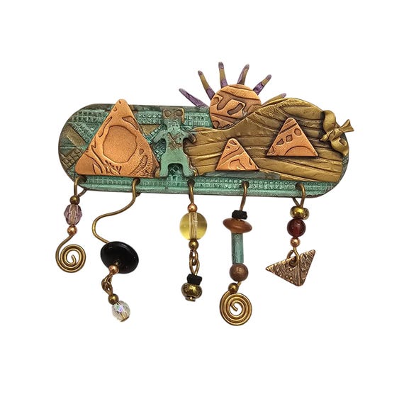 Silver Forest Tribal Brooch Mix Metal Charm Dangle Bar Pin