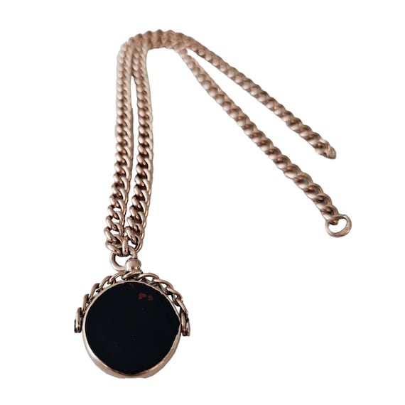 9K Yellow Gold Vintage Bloodstone Watch Fob Chain, Missing Clasps L79