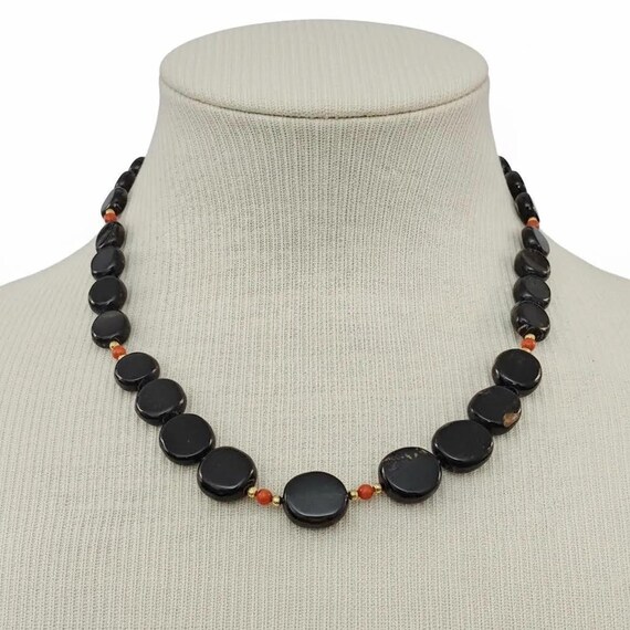Black Coral Gold Filled Bead Necklace Graduated Strand Screw Barrel Clasp J460