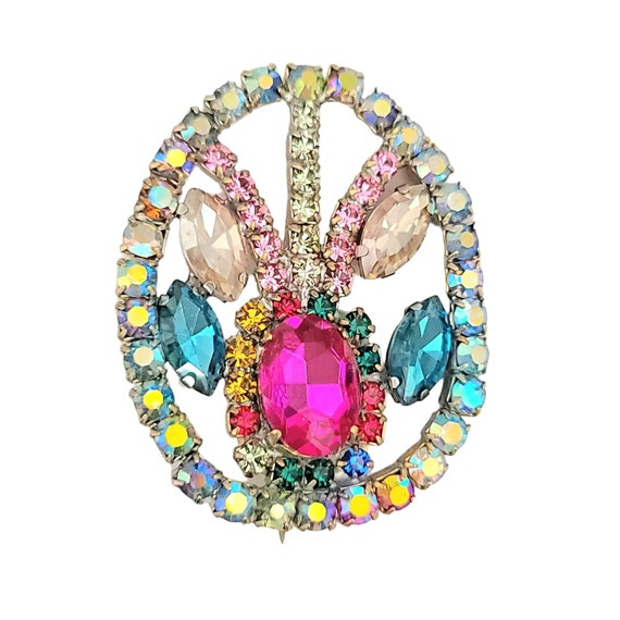 Czech Prong Set Rhinestone Easter Egg Brooch Pin M118