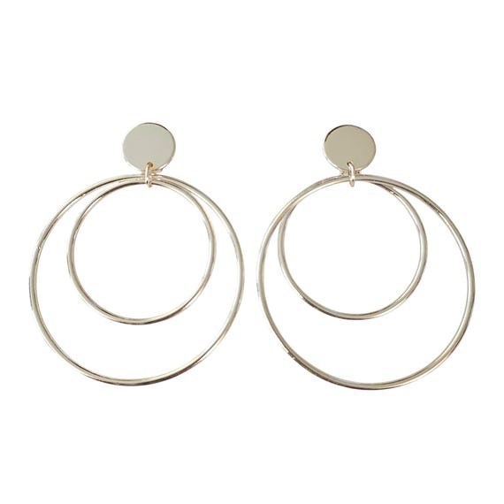 Silver Tone Clip On Statement Double Hoop Earrings C745