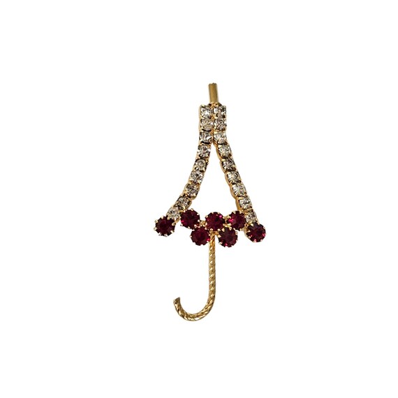 Red Clear Prong Set Rhinestone Umbrella Brooch Pin L260